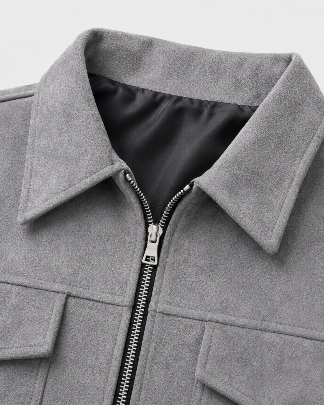Men’s Suede Utility Jacket – Loose Fit Zip Design