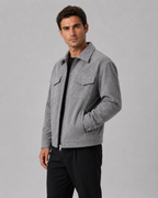 Men’s Suede Utility Jacket – Loose Fit Zip Design