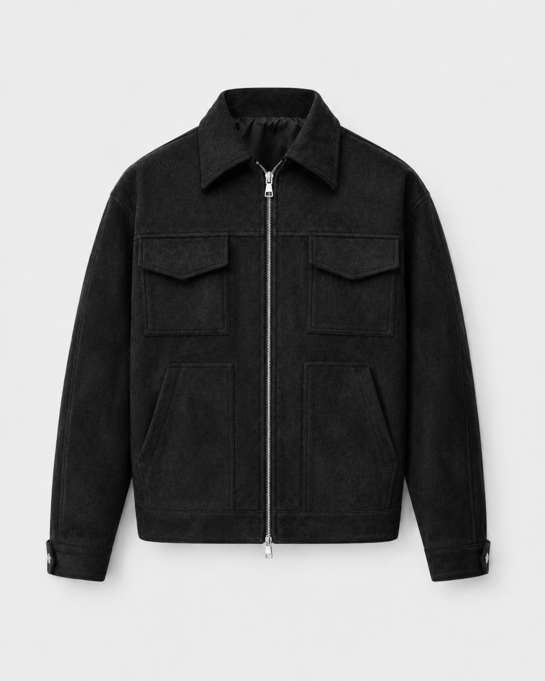 Men’s Suede Utility Jacket – Loose Fit Zip Design