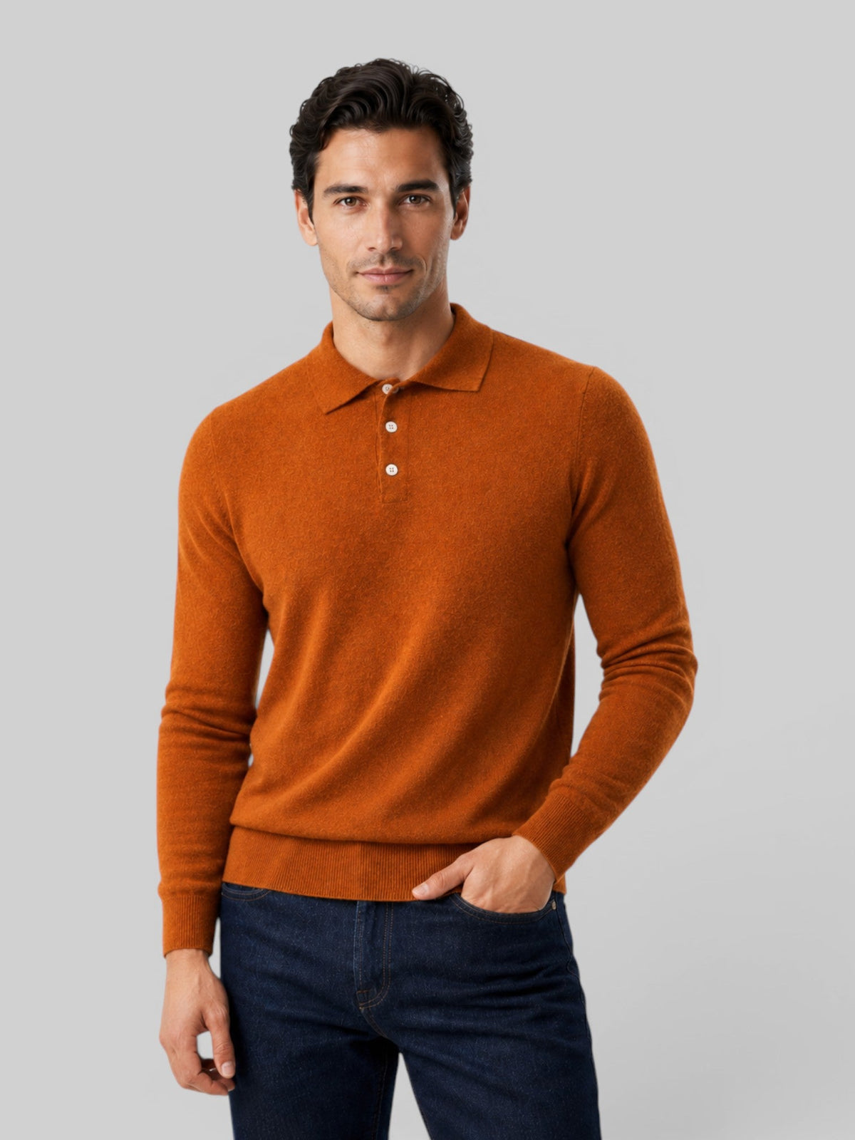 Men's Wool Knit Polo Sweater – Long Sleeve