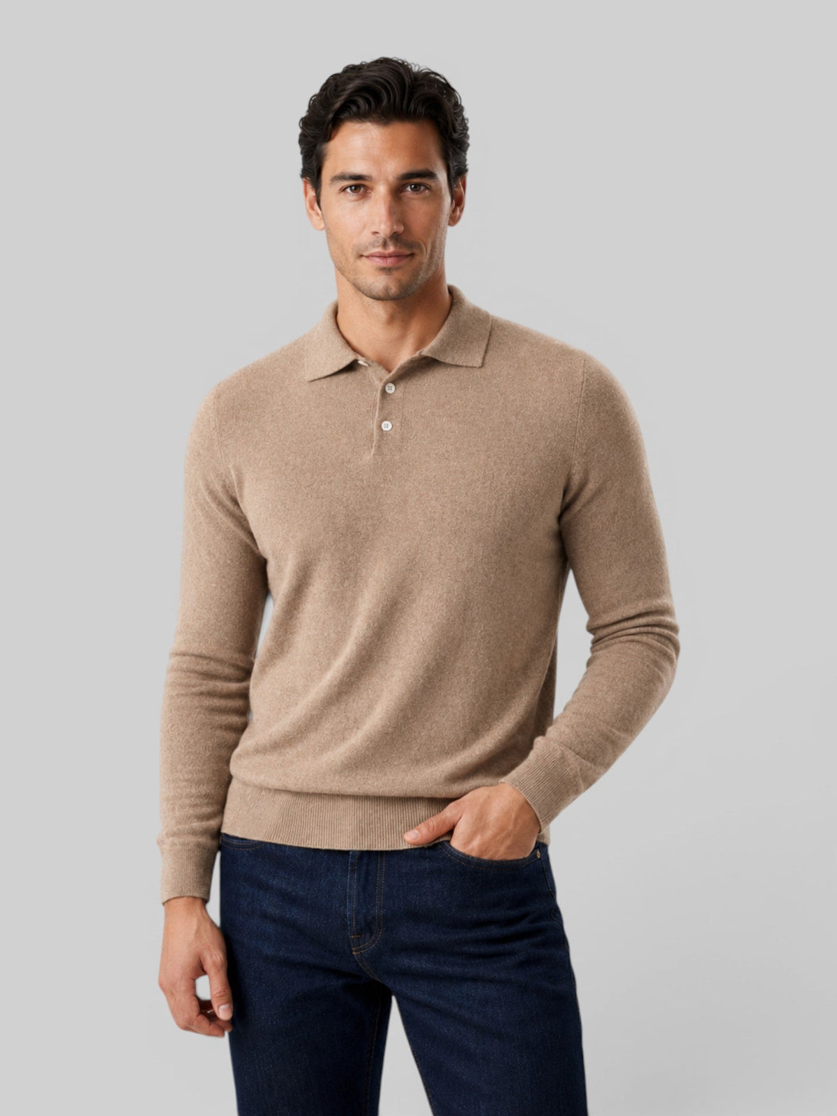 Men's Wool Knit Polo Sweater – Long Sleeve