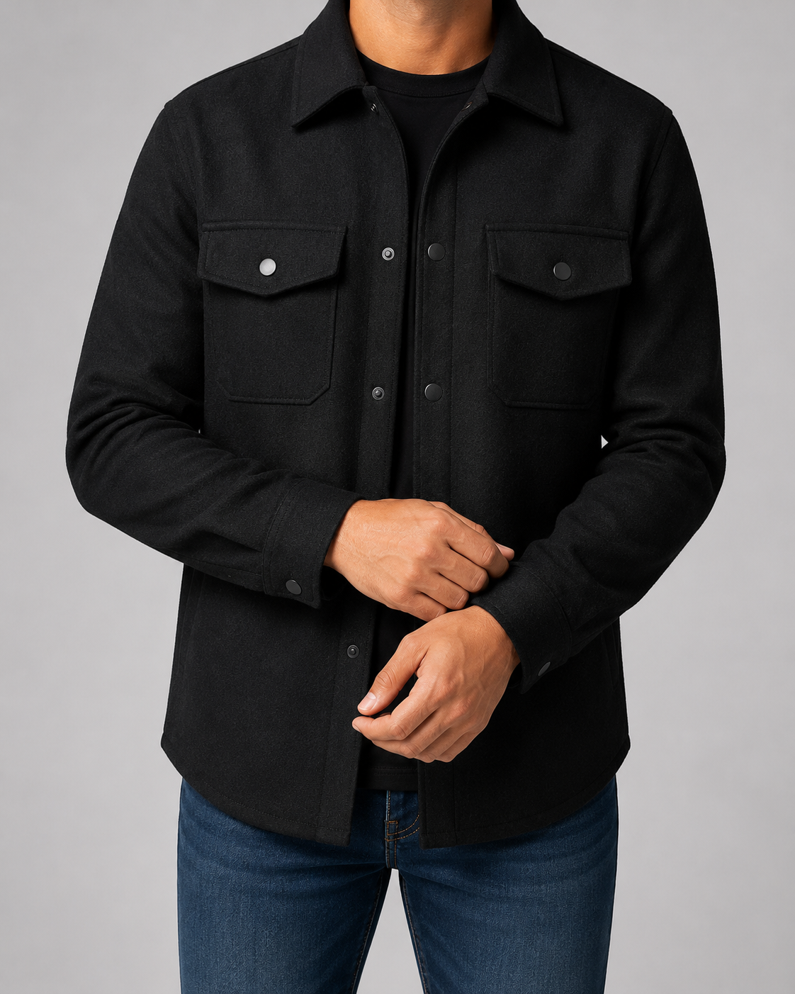 Men’s Wool Blend Overshirt Jacket – Casual Utility Shirt Jacket