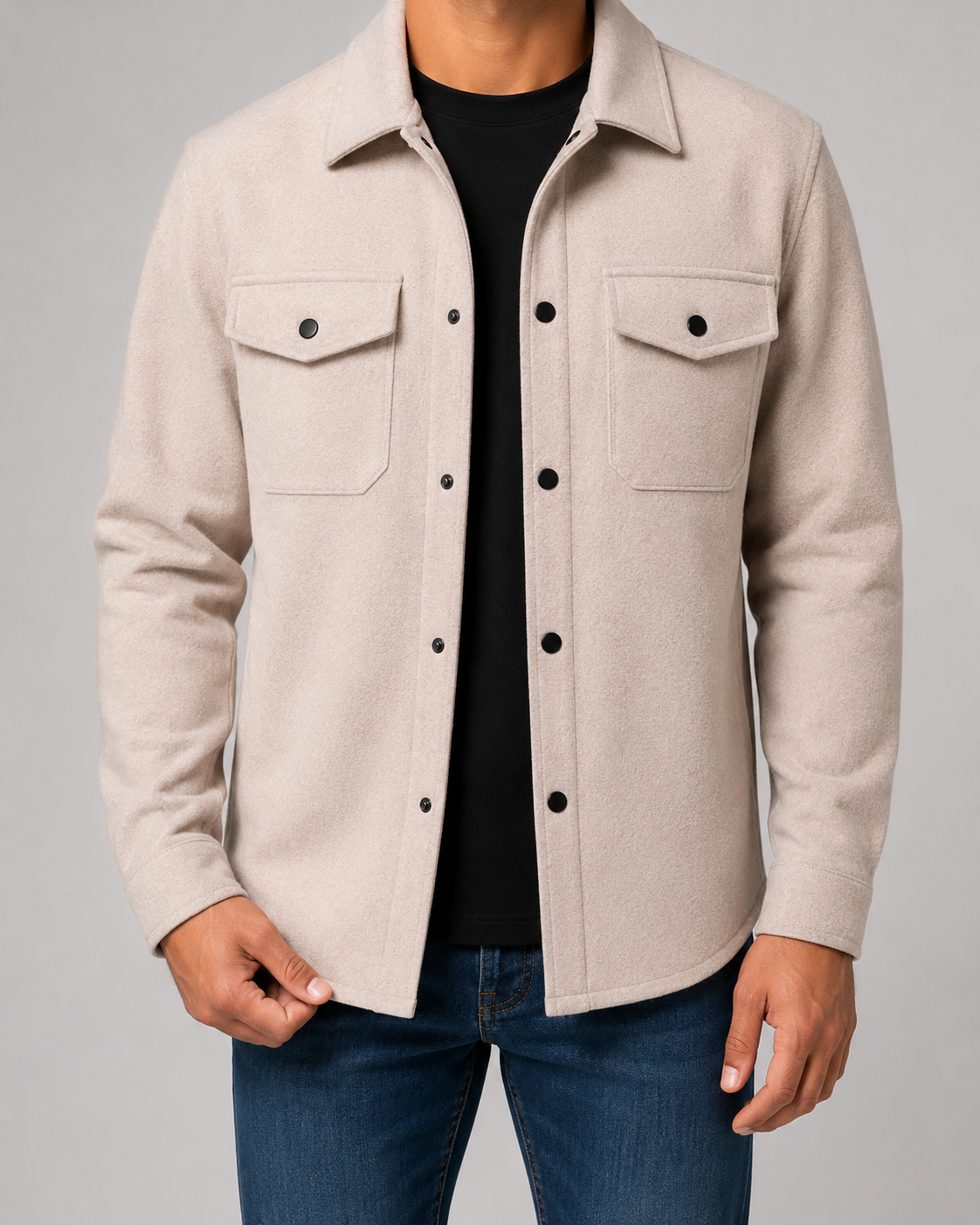 Men’s Wool Blend Overshirt Jacket – Casual Utility Shirt Jacket