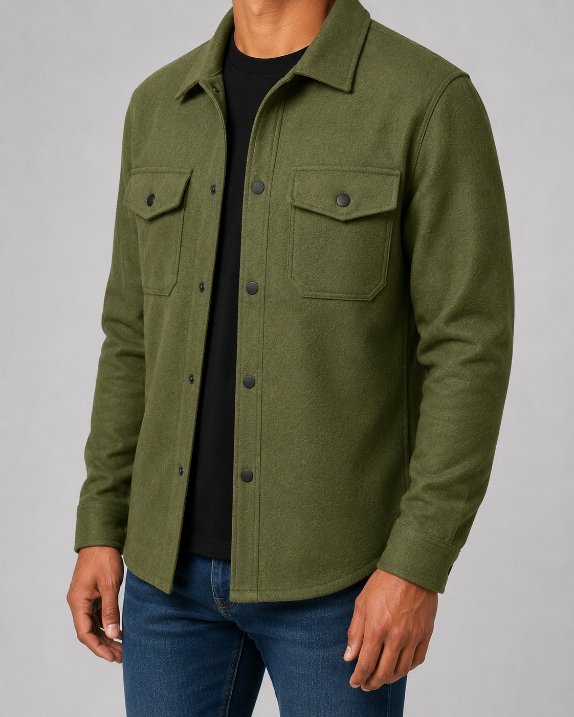 Men’s Wool Blend Overshirt Jacket – Casual Utility Shirt Jacket