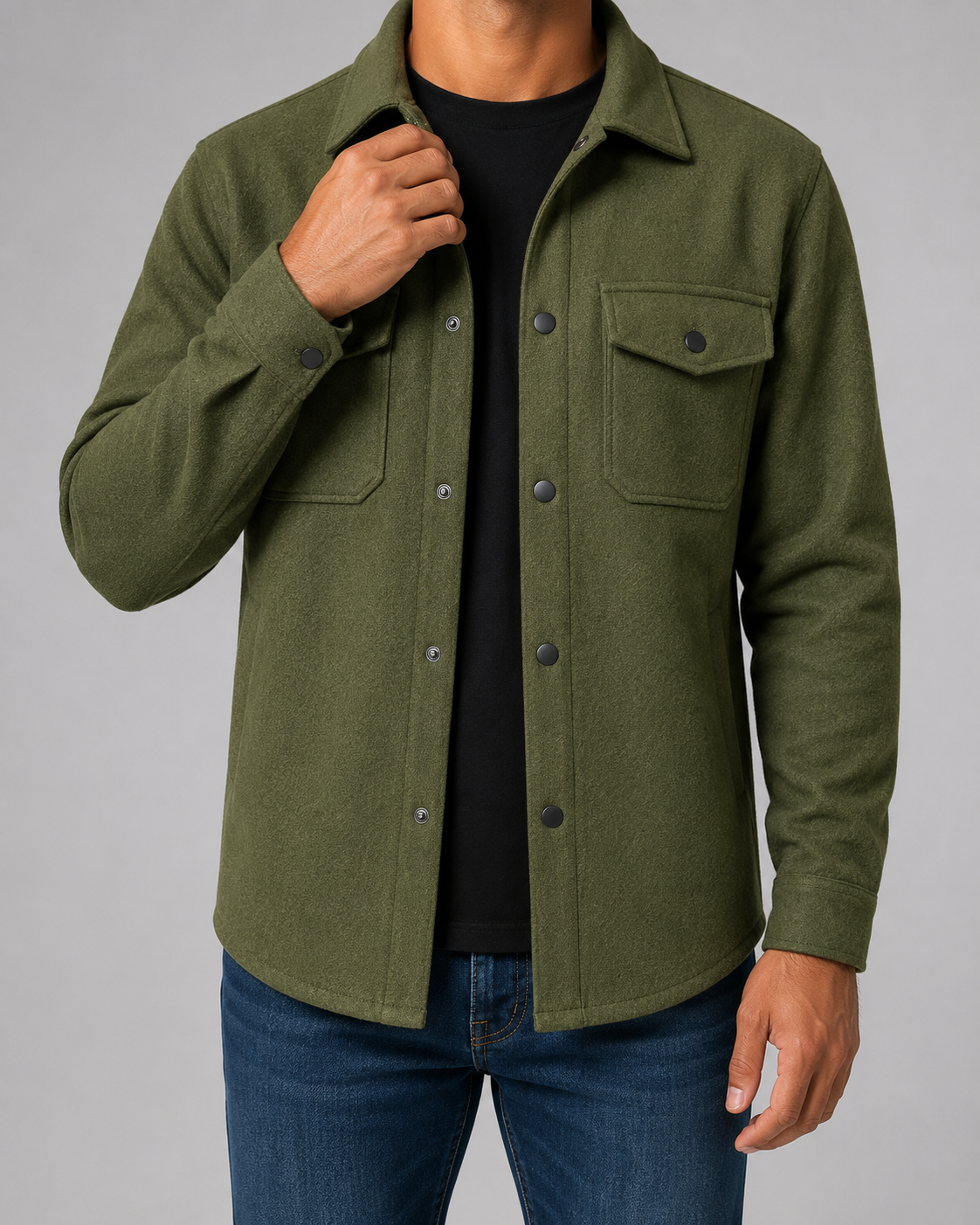 Men’s Wool Blend Overshirt Jacket – Casual Utility Shirt Jacket