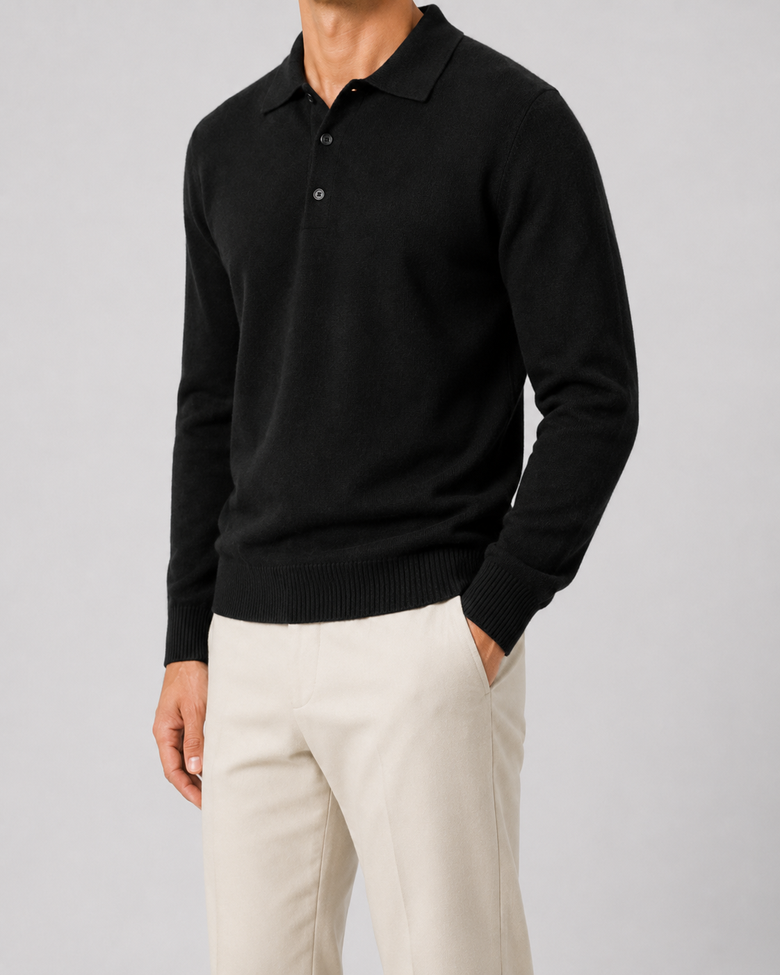 Men’s Wool Polo Sweater – Long Sleeve Knit Polo