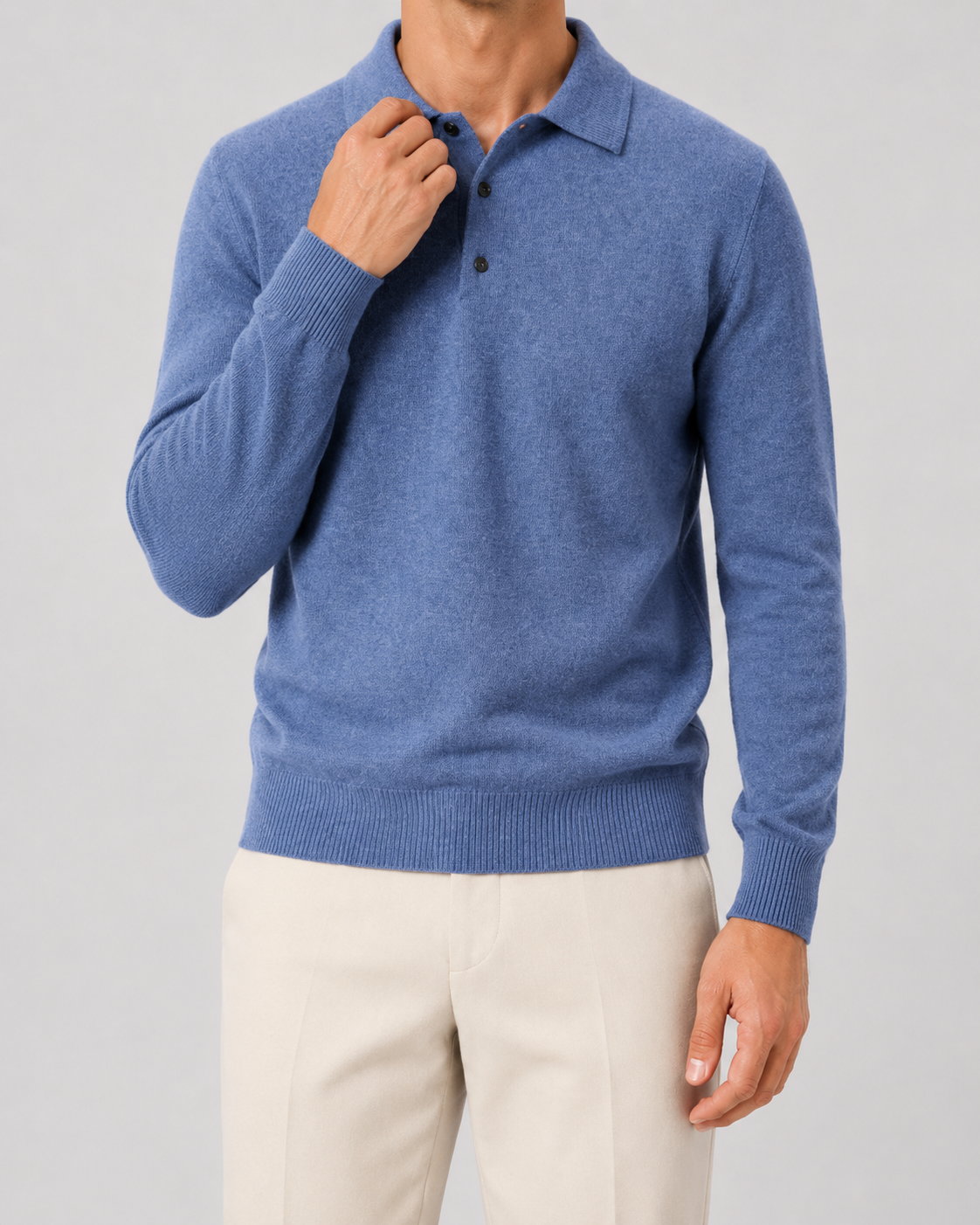 Men’s Wool Polo Sweater – Long Sleeve Knit Polo