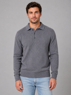 Men's Polo Knit Jumper – Button Long Sleeve Pullover