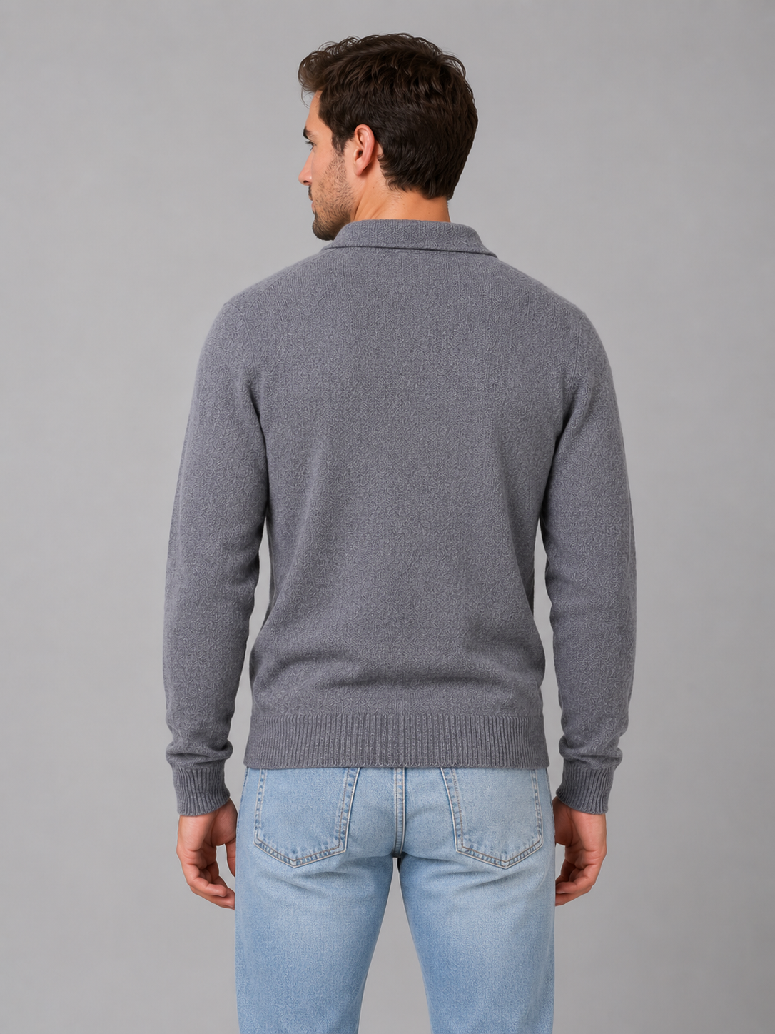 Men's Polo Knit Jumper – Button Long Sleeve Pullover