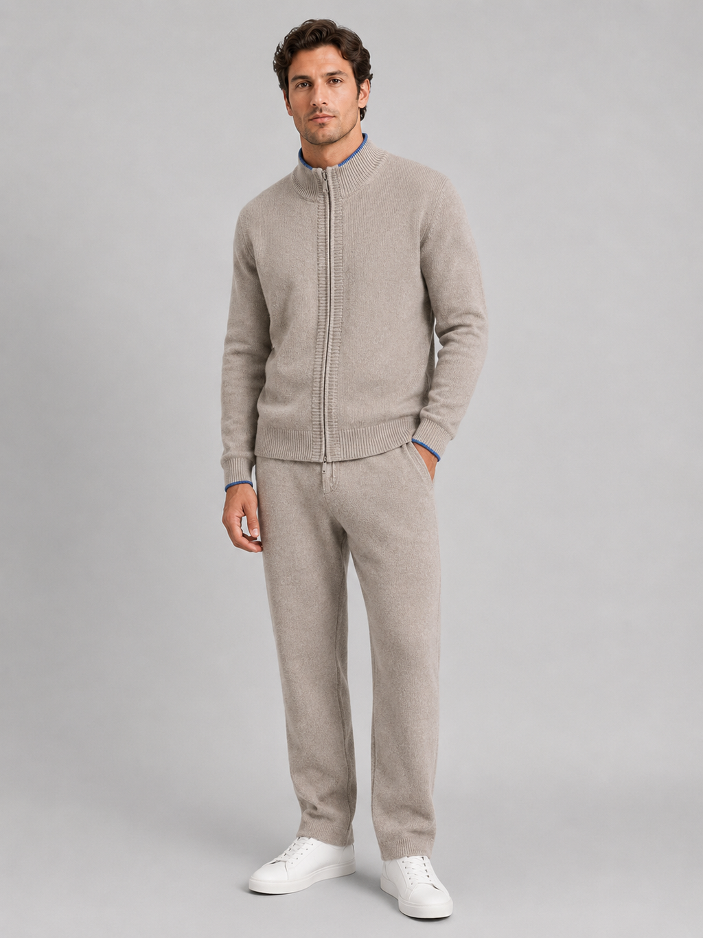 Men's Merino Wool Zip-Up Lounge Set – Soft Knit Relaxed Fit Co-Ord