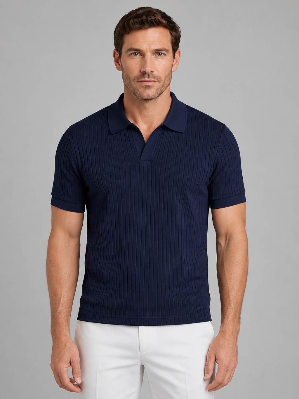 Men's Ribbed Polo Shirt Short Sleeve Polo