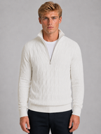 Men's Textured Quarter Zip Jumper – Funnel Neck Knit Sweater