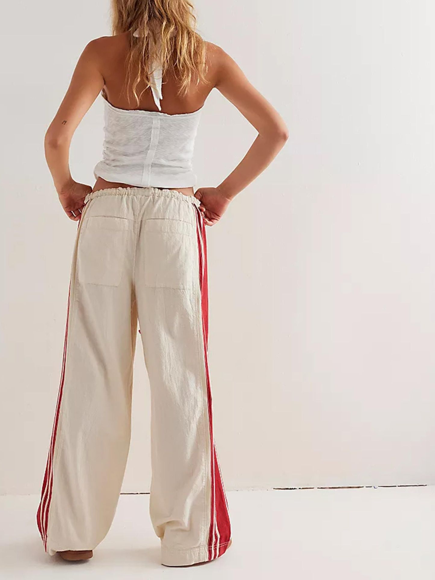 Sora Sporty Wide-Leg Drawstring Trousers – Side Stripe