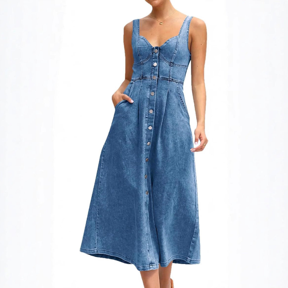 Cindy Classic Sleeveless Denim Dress