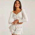 Long-Sleeve Spring Top with Ruched Front