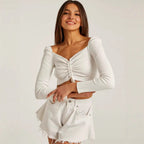 Long-Sleeve Spring Top with Ruched Front