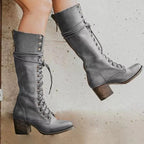 Olivia Women’s Lace-Up Knee-High Block Heel Boots