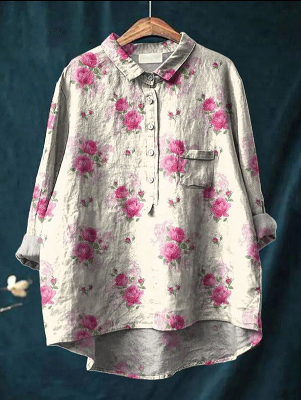 Classic Floral Button-Up Blouse