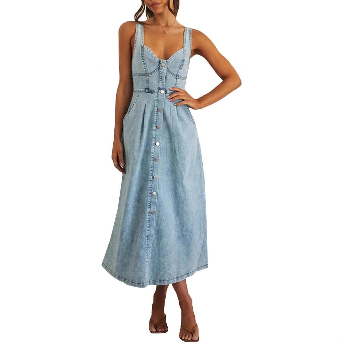 Cindy Classic Sleeveless Denim Dress