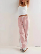 Sora Sporty Wide-Leg Drawstring Trousers – Side Stripe