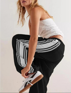 Sora Sporty Wide-Leg Drawstring Trousers – Side Stripe