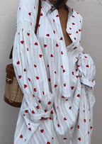Oversized Hearts Embroidered Shirt Dress