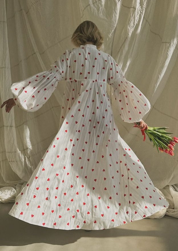 Oversized Hearts Embroidered Shirt Dress