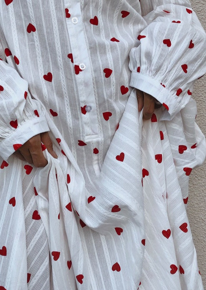 Oversized Hearts Embroidered Shirt Dress