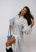 Oversized Hearts Embroidered Shirt Dress