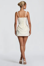White Ruched Bodycon Mini Dress