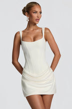 White Ruched Bodycon Mini Dress