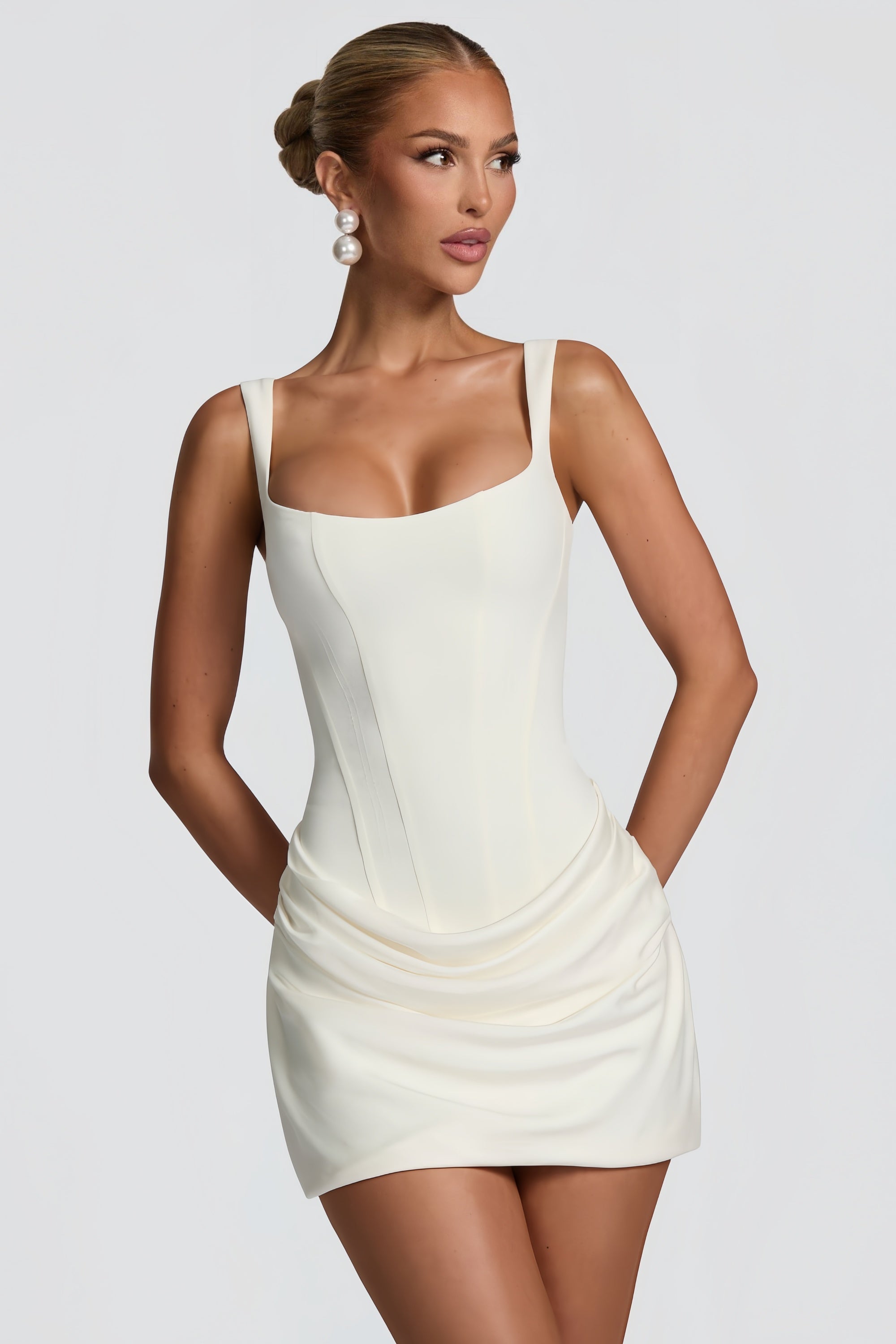 White Ruched Bodycon Mini Dress