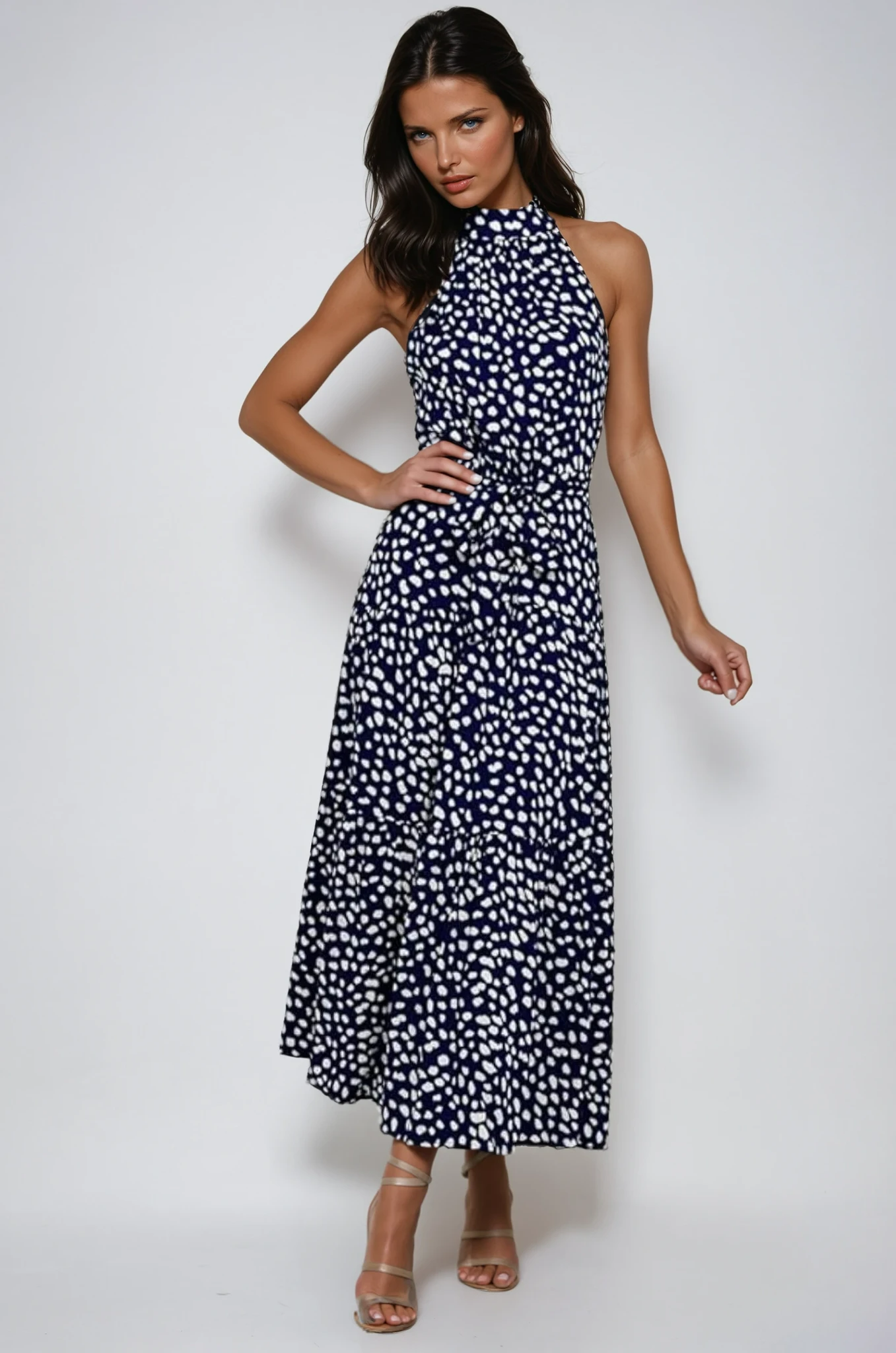 Polka Dot Halter Midi Summer Dress
