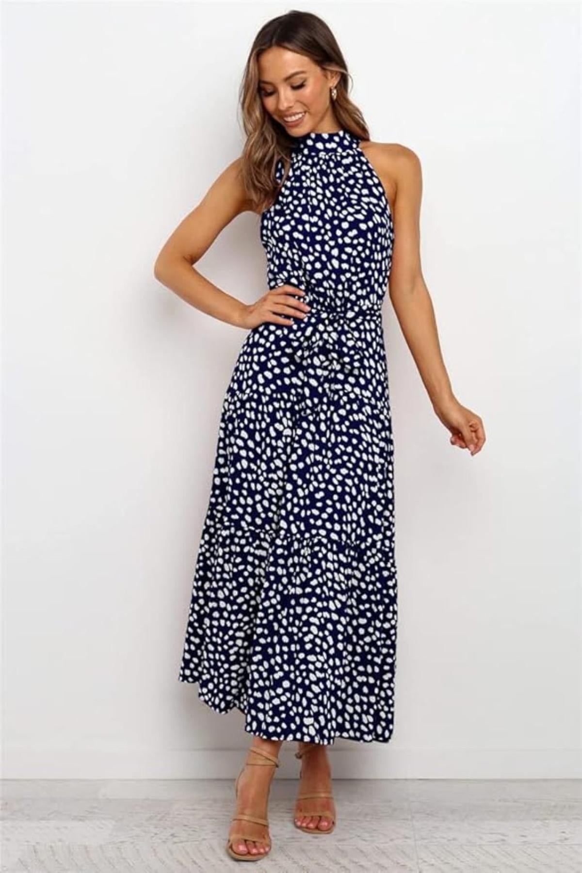 Polka Dot Halter Midi Summer Dress