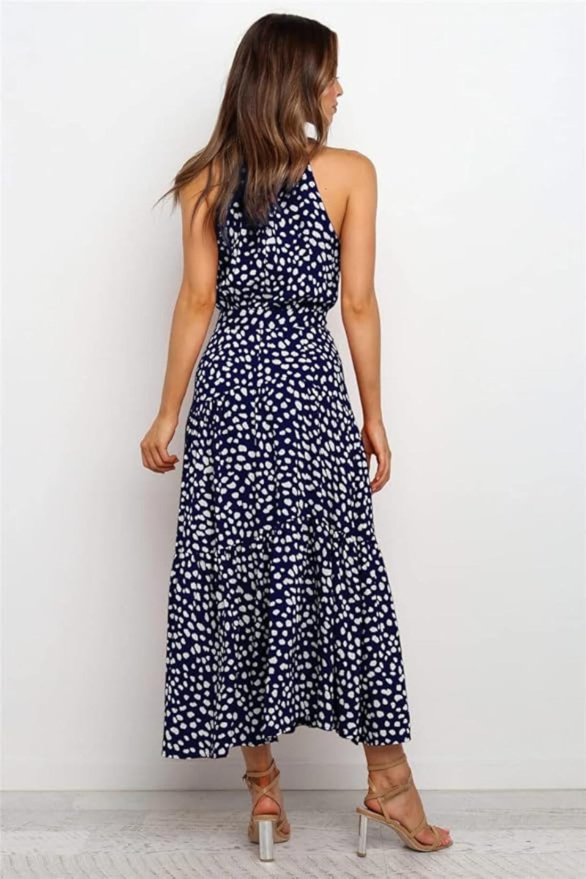 Polka Dot Halter Midi Summer Dress
