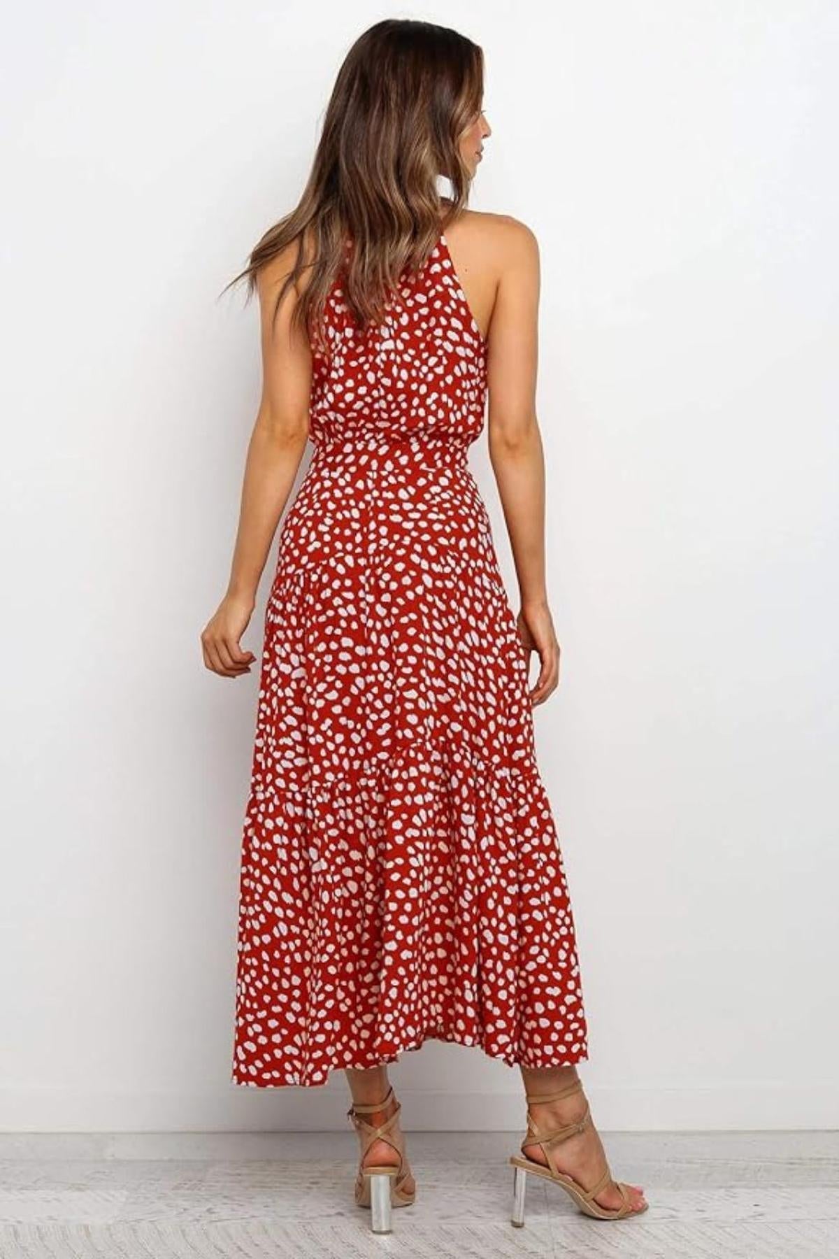 Polka Dot Halter Midi Summer Dress