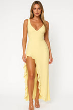 Ruched V-Neck Wedding Guest Maxi Dress