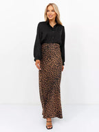 Harper Satin Leopard Midi Skirt