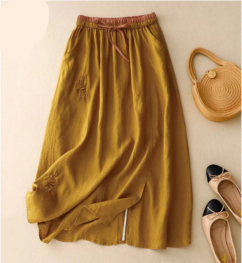Everly 100% Linen A-Line Skirt