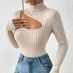 Cutout Ribbed Turtleneck Top