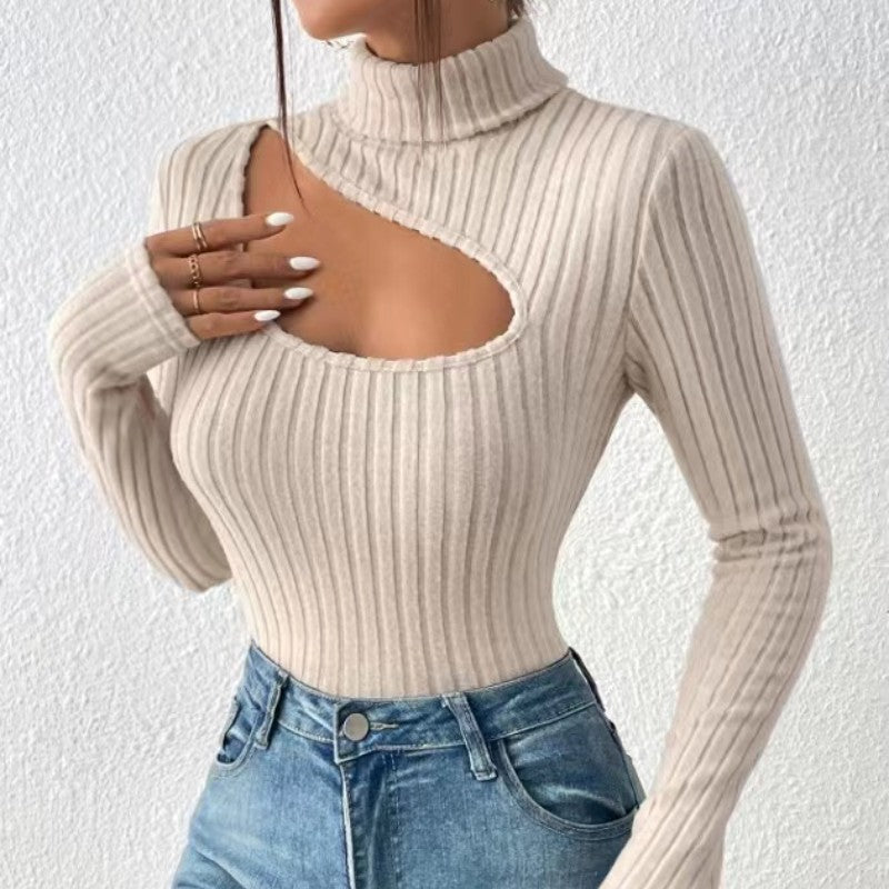 Cutout Ribbed Turtleneck Top