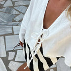 Front-Tie Linen Top