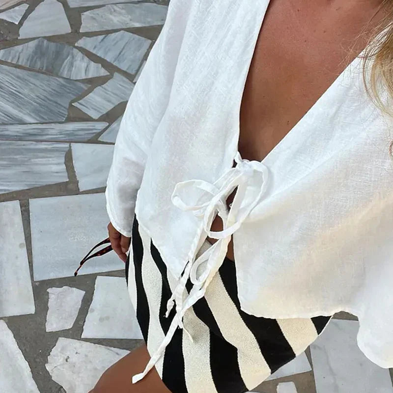 Front-Tie Linen Top