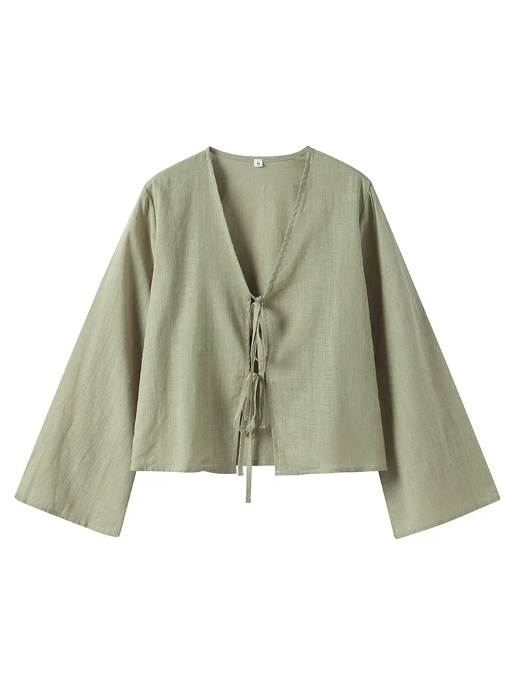 Front-Tie Linen Top