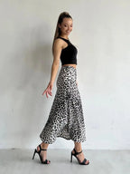 Harper Satin Leopard Midi Skirt