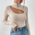 Cutout Ribbed Turtleneck Top