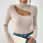 Cutout Ribbed Turtleneck Top