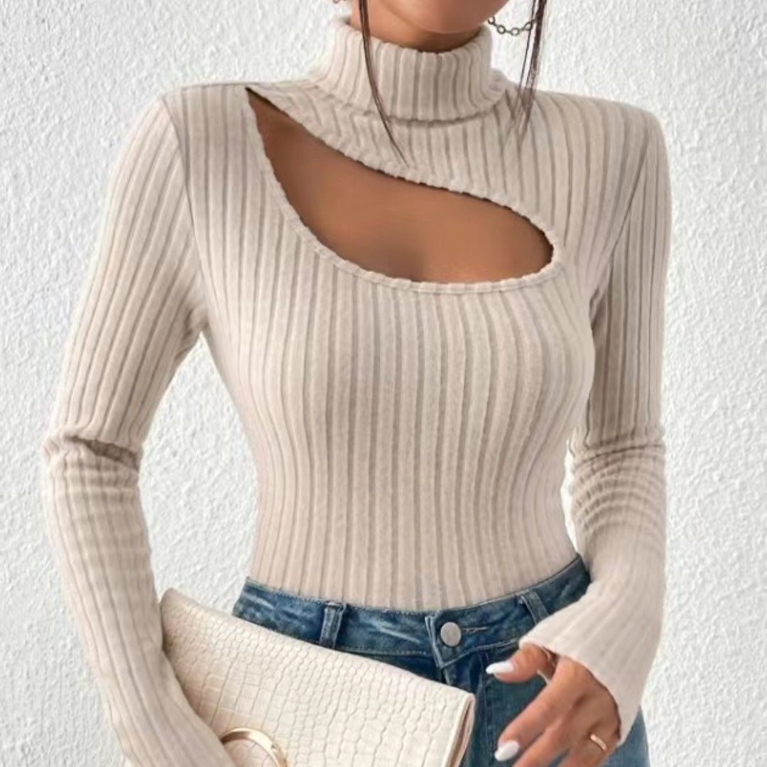 Cutout Ribbed Turtleneck Top