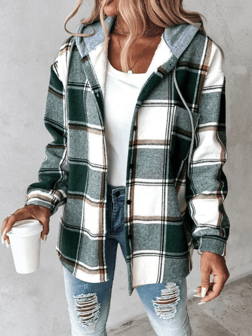 Checkered Hoodie Jacket for Women