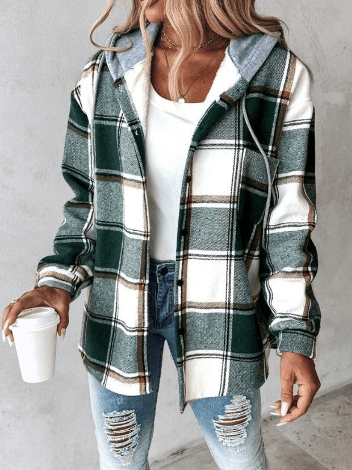 Checkered Hoodie Jacket for Women